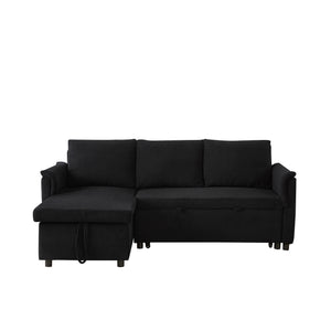 English Elm Loveseat Sectional Sleeper Sofa with Corduroy Tufted Upholstery Storage Chaise Reclining Black W2186S00011