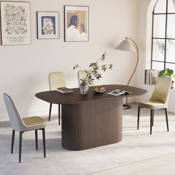 English Elm 63 Inch Mdf Dining Set with Four Pu Leather Chairs and Powder Coated Metal Legs Beige+Brown,Grey W2189S00869