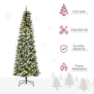 English Elm Homcom 7.5Ft Pre-Lit Snow-Dipped Christmas Tree With 350 Led Lights, Pine Cones & Red Berries Decor W2225P229435