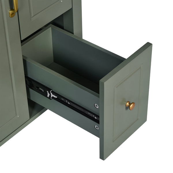 English Elm 24-Inch Bathroom Vanity with Ceramic Sink, Soft-Close Door & Drawers, Gold Handles, Durable Wood Elegance Green N729P192078F