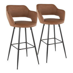 English Elm Margarite Contemporary Barstool Set Of 2 - Stylish Black Metal Legs & Brown Faux Leather Comfort B202P222397