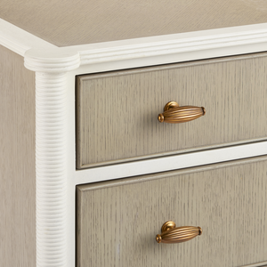 Aster Three-Drawer Chest in Off-White & Fog with Polished Brass Pulls | Elegant Winterthur Design