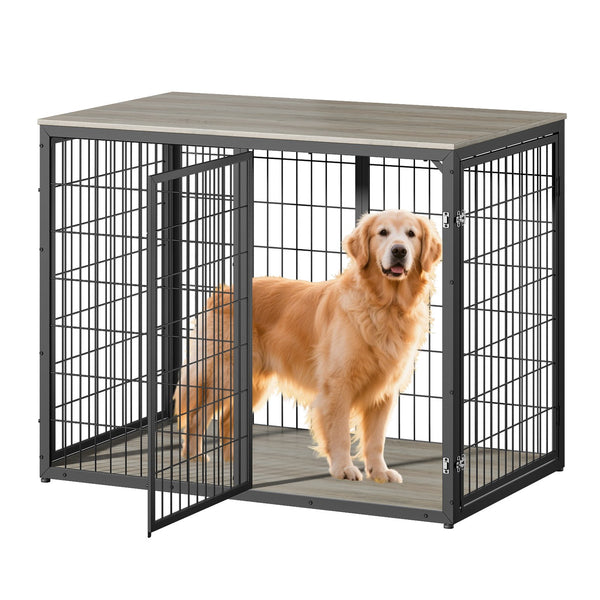 English Elm 47'' Furniture Style Dog Crate with 3 Doors Large Breed Cabinet Side Table Grey W1820P356886