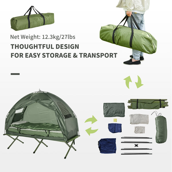English Elm Outsunny All-in-one Elevated Camping Cot Tent with Air Mattress and Sleeping Bag Kit W2225P217036