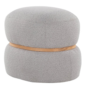 English Elm Contemporary Bouclé Upholstered Ottoman with Natural Wood Base for Living Room B202P223714