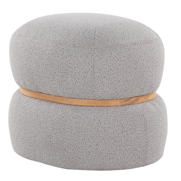 English Elm Contemporary Bouclé Upholstered Ottoman with Natural Wood Base for Living Room B202P223714