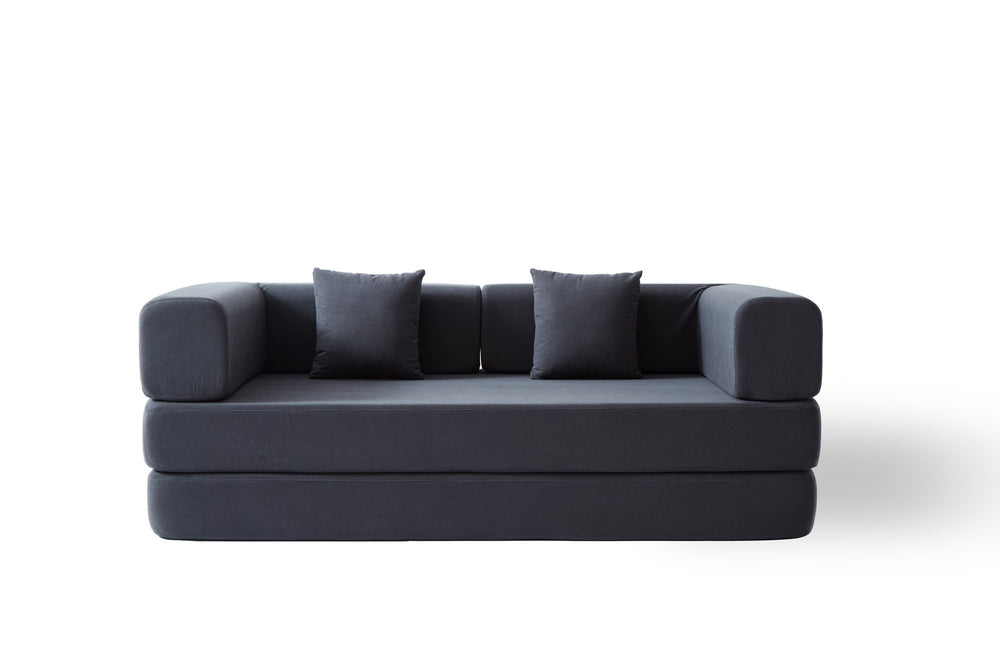 English Elm Convertible Corduroy Sleeper Sofa Bed with Cylindrical Pillow, 3-Seat Folding Floor Couch, Grey W1960P339707