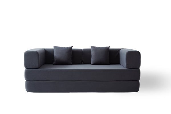 English Elm Convertible Corduroy Sleeper Sofa Bed with Cylindrical Pillow, 3-Seat Folding Floor Couch, Grey W1960P339707