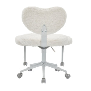 English Elm Artificial Rabbit Hair Cross Legged Desk Chair with Lumbar Support and Swivel Footrest Beige W1143P403571