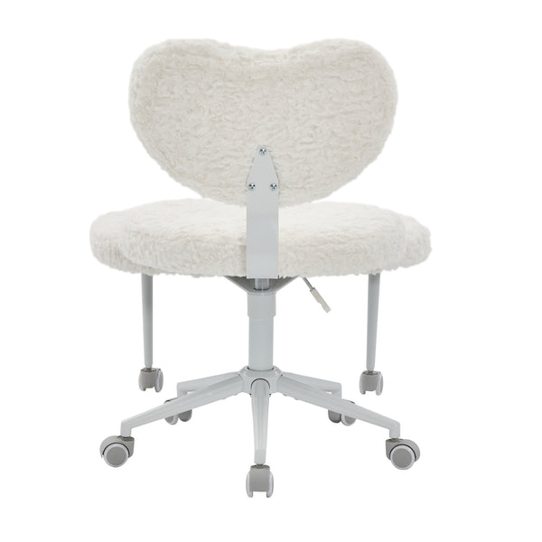 English Elm Artificial Rabbit Hair Cross Legged Desk Chair with Lumbar Support and Swivel Footrest Beige W1143P403571