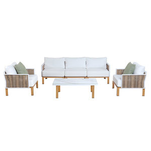 English Elm Vine 4-Piece Conversation Set Cream — Waterproof Aluminum & UV-Resistant Cushions, Marble Table Elegance B365S00106