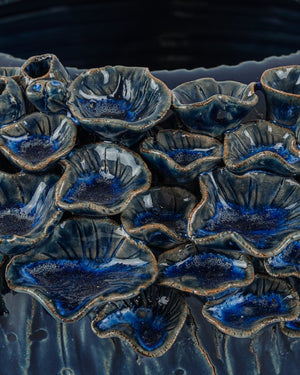 Currey & Company Sunken Blue Bowl: Exquisite Dark Clay Ceramic Artistry With Unique Sea Life Designs & Glaze Depth Blue Ceramic 1200-1047-currey-company