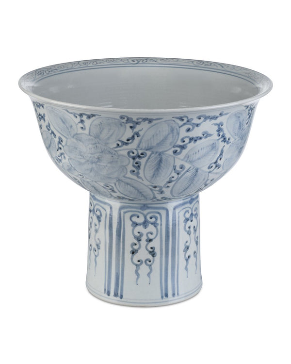 Currey & Company Ming Offering Pedestal Bowl On Stand - Stunning Hand-painted Blue & White Centerpiece For Décor Blue Porcelain 1200-1003-currey-company