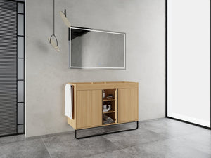 English Elm 48" Freestanding Bathroom Vanity Cabinet with 2 Soft-Close Doors, 3 Open Shelves, Towel Hanger, Boxes Designed for Organized Storage W999P376885