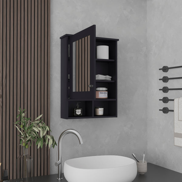 English Elm Vina Mirrored Medicine Cabinet 29" High with Three Concealed Shelves and Two Open Display Shelves Black 34.7 L x 23.3 W x 4.8 H B070P234359