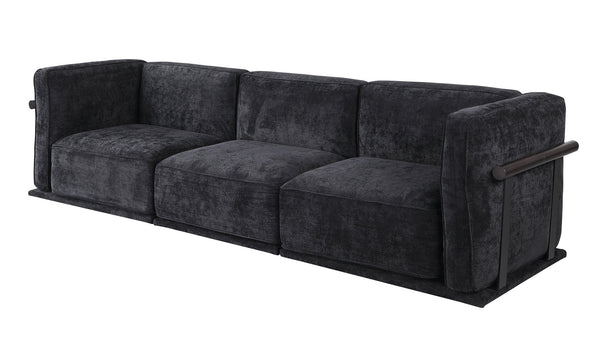 English Elm 102 Inch Linen Modular Sectional Sofa with Hidden Storage and Cloud Cushion Comfort Black W1099S00192