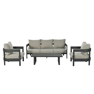 English Elm U_style Iron Frame Outdoor Seating Set with Plush Cushions and Faux Wood Accent Table N711P255070A
