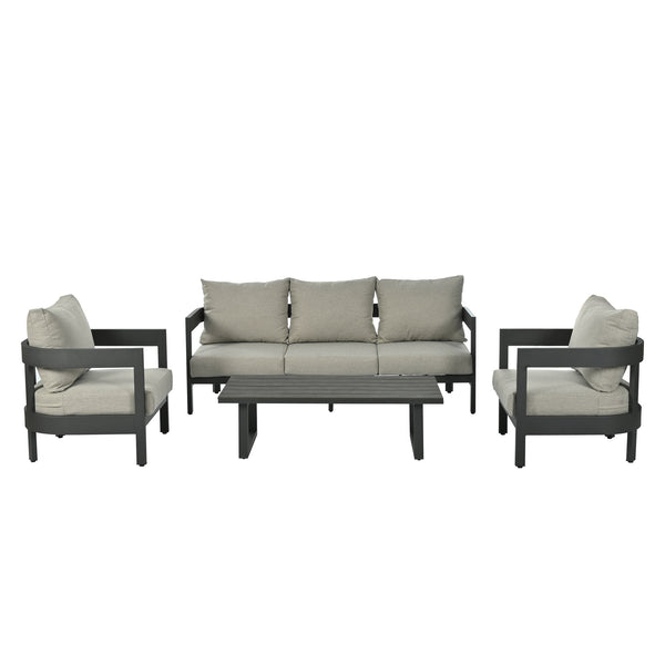 English Elm U_style Iron Frame Outdoor Seating Set with Plush Cushions and Faux Wood Accent Table N711P255070A