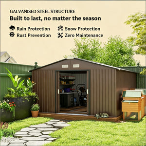English Elm Durable Galvanized Steel Outdoor Storage Shed with Lockable Doors and Weather Resistance T3971S00225