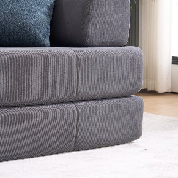 English Elm Folding Sofa Bed with Corduroy Cover, 78.5" Convertible Futon Couch, No-Assembly Foam Spring Mattress, Compact Sleeper for Living Room Grey W2915P276678