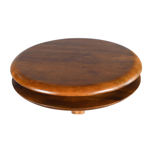 Floating Round Coffee Table Solid Wood Two-Tier 46.3" Rustic Dark Brown Handmade Floating Design