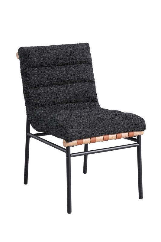 English Elm Liana Boucle Upholstered Dining Chairs Set of 2 with Cognac Leather Accents Iron Legs Black B2749P413189