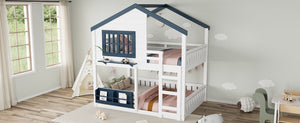 English Elm Full Bunk Bed with Trundle Bookshelf Storage Pine Frame Car Design for Kids White W1580S00552