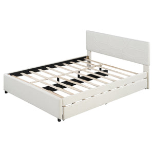 English Elm Queen Linen Upholstered Platform Bed with Brick Textured Headboard and Pull Out Trundle SF000004AAA-1