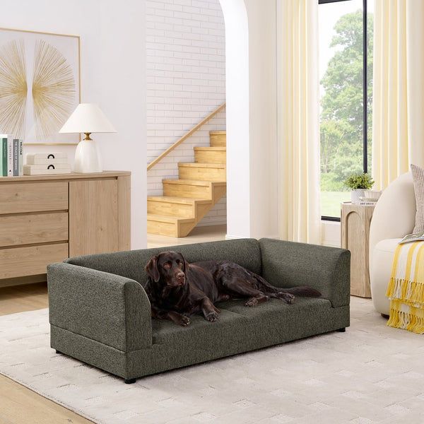 English Elm Comfortable Linen Upholstered Pet Sofa with Backrest and Armrests for Large Dogs Dark Gray W487P430320