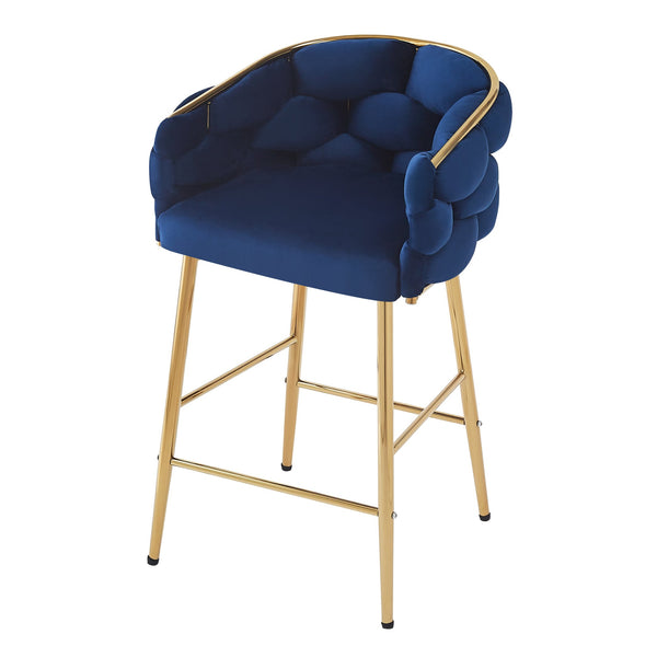 English Elm Christopher Knight Home® - 28'' Velvet Counter Stools Set of 2 with Gold Iron Frame, Plush Back & Footrest for Kitchen Dark Blue N780P199861B