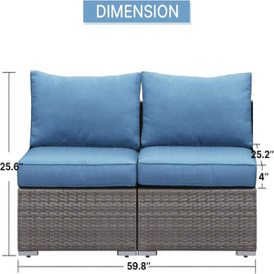 English Elm 59.8"width Outdoor Pe Rattan Modular Loveseat Set with Weather Resistant Cushions B082P455123