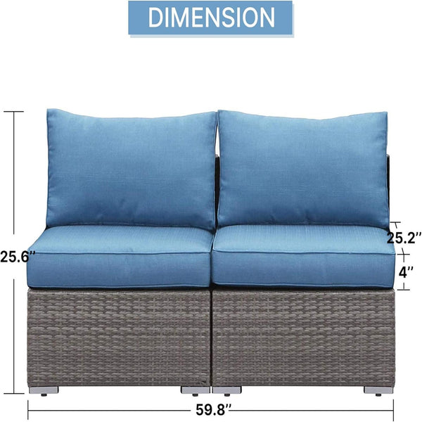 English Elm 59.8"width Outdoor Pe Rattan Modular Loveseat Set with Weather Resistant Cushions B082P455123