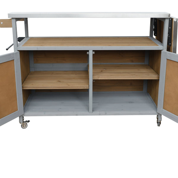 English Elm Foldable Outdoor Kitchen Cart with Stainless Worktop Fir Wood Frame and Lockable Wheels Espresso,Grey N719P380279Z