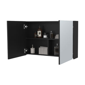 English Elm McNary Mirrored Wall Medicine Cabinet with Double Doors, Horizontal Design and Three Interior Shelves Black 36.2 L x 24.8 W x 4.4 H B128P237179