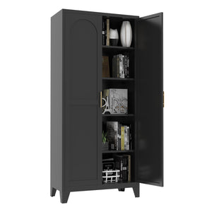 English Elm 71'' Steel 2-Door Locking Cabinet with Adjustable Shelves, Secure Metal Storage for Home Office Black W3387P306308