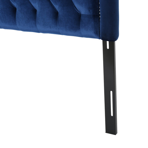 English Elm Tufted Queen Headboard with Nailhead Trim Solid Wood Frame Adjustable Iron Legs Navy Blue 57875.00NVLTNBLU