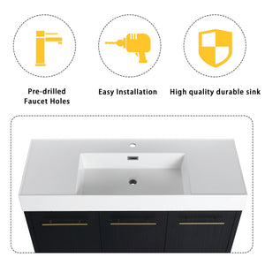 English Elm 48 Inch Freestanding Bathroom Vanity With Modern Resin Sink, Soft-Close Doors & Ample Storage Space W999S00180