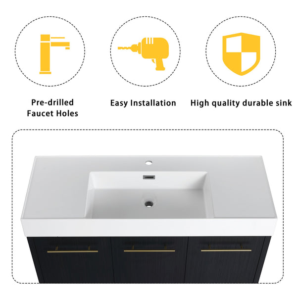 English Elm 48 Inch Freestanding Bathroom Vanity With Modern Resin Sink, Soft-Close Doors & Ample Storage Space W999S00180