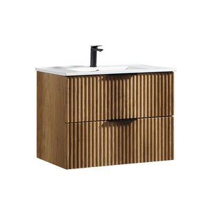English Elm 30inch Floating Bathroom Vanity with 3d Carved Panels and Spacious Drawer Storage W3520P455274