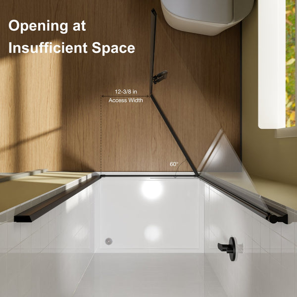 English Elm 30 in Semi-frameless Pivot Shower Door Tempered Glass Matte Black Steel Hardware W637P163758
