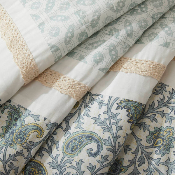 JLA Home Madison Park - 9 Piece Cotton Percale Comforter Set Madison Park Dawn – Paisley, Lace Tape & Pintuck Accents, OEKO-TEX Certified Cozy Cottage Ensemble MP10-388