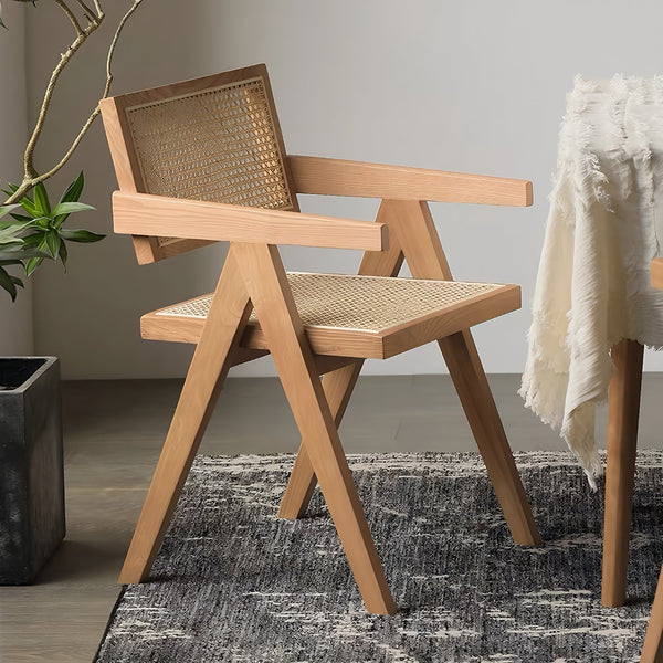 English Elm Modern Rattan Back Dining Chairs Set of 2 Solid Wood Frame Mid-century Seating W3101P414155