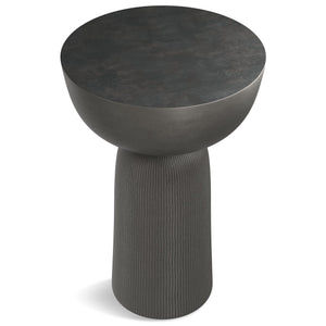 English Elm Hughes Cast Aluminum Side Table - Hand-Finished Black Nickel Tulip Design, Versatile 23.6" Height B136P239034