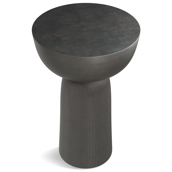 English Elm Hughes Cast Aluminum Side Table - Hand-Finished Black Nickel Tulip Design, Versatile 23.6" Height B136P239034