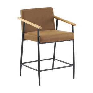 English Elm Christopher Knight Home® - Counter Stool Mid-Century Modern Set of 2 with Metal Frame, Soft Cushions & Solid Wood Armrests Black+Brown N771P247153W