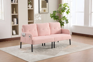 English Elm United We Win Corduroy Loveseat Plush Ergonomic Sofa with Spring Support Metal Legs Pink W1568P410044