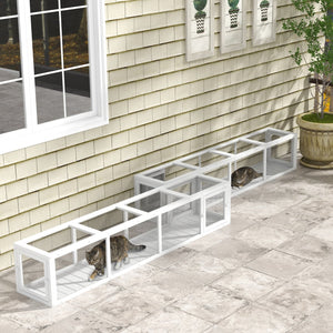 English Elm PawHut Extendable Outdoor Cat Tunnel 79" Wooden Catio Run with Weatherproof Mesh, Multi-Entry White+Black W2225P200586
