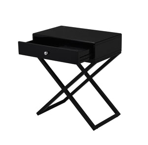 English Elm Dario Contemporary End Table with Tempered Glass Top Open Shelf and Storage Drawer Black B2749P413397