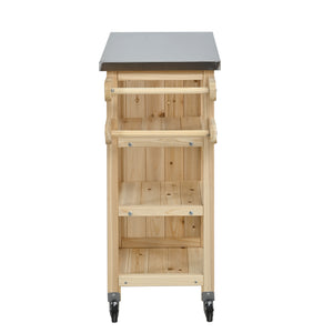 English Elm Foldable Outdoor Kitchen Cart with Stainless Worktop Fir Wood Frame and Lockable Wheels Natural N719P380281N