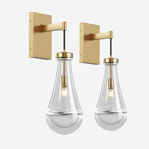 English Elm Wall Sconces Set Of Two - Elegant Brass Art Deco Raindrop Glass Indoor Lighting For Any Space W1340P316391-GIGA